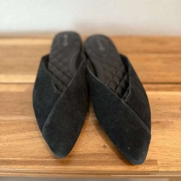 Birdies- The Swan Black Suede Pointy Mules - Size 6.5 - Picture 2 of 6